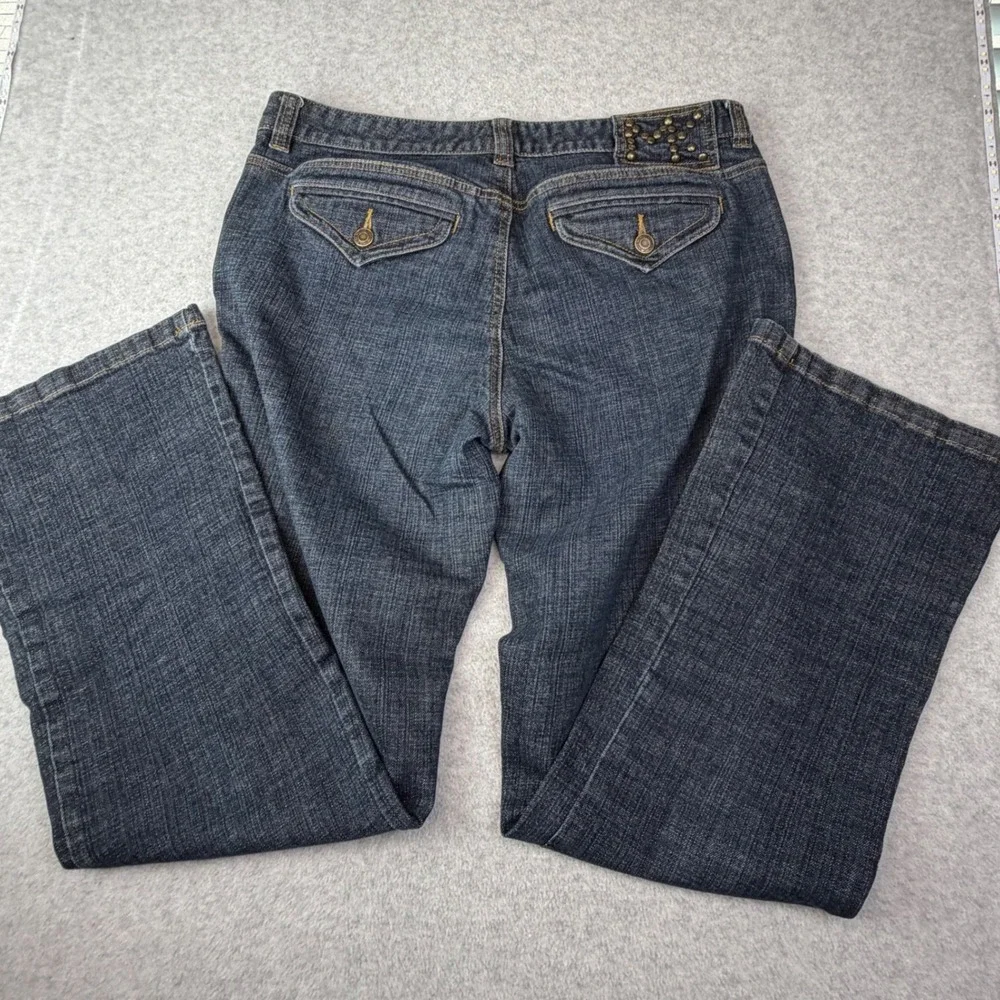 Michael Kors Flare Jeans Blue Studded Flap Pocket Y2K Western Moto Size 10